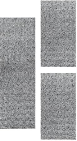 HomebyHome Bettumrandung Schlafzimmer 3 teilig Teppich Grau-1 - Waschbarer Bettumrandung Teppich Läufer Set Extra Flauschig Bettvorleger Schlafzimmer Bettset:2 St. 60x110 cm | 1 St. 80x250 cm