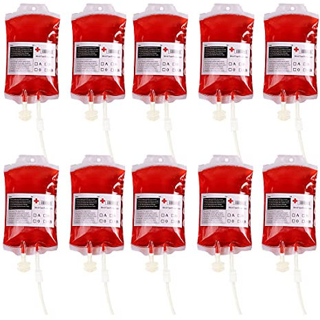 Yxhome Halloween Trinkgefäß Blutbeutel, 10 Stück Blutbeutel zum Befüllen (400 ml) mit Spritze Clips Blutart Aufkleber für Halloween Zombie, Blutbeutel Vampire Diaries