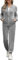 Irevial Damen Samtweich Hausanzug 2 Teiliger Casual Trainingsanzüge Kuschlig Jogginganzug Sportliche Zip Jacke + Sporthose mit Tasche Grau XXL