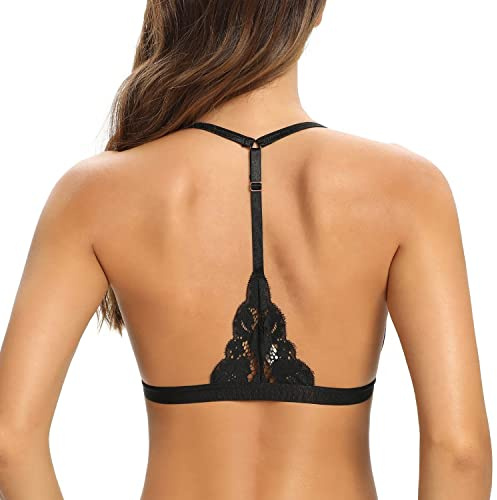 SHEKINI Reggiseno Donna con Chiusura Frontale Bra Senza Ferretto in Pizzo Sexy Halter Triangolo Bralette con Imbottito