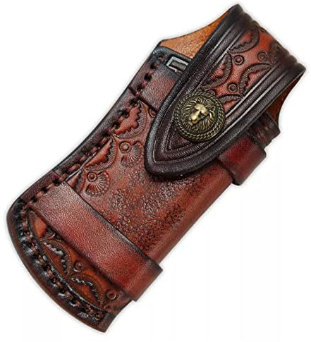 ChengBeautiful Leather Scabbard Leather Folding Knife Cover Scabbard Belt Carving Storage Bag Outdoor Crafting Knife DIY Parts (Color : Brown, Size : 13x6cm)