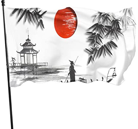 MEMOPJIAJIA Garten Banner Dekoration Flaggen und Fahnen für Hinterhof Party Heimdekoration Fahne Flagge Kunst Japan Fuji Kirschblüten Tempel Muster 90x150 cm mit Landschaft Motiv, L