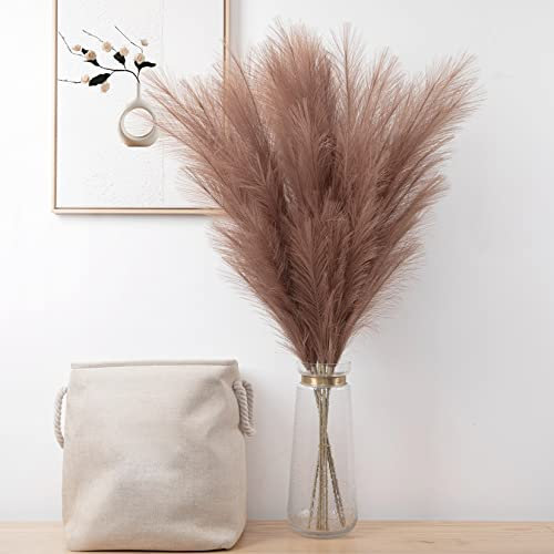 Susire Pampasgras Deko Künstlich Trockenblumen: 110 cm 3 Stück Pampasgras Groß - Trockenblumenstrauß Deko Boho Dekoration für Wohnzimmer Badezimmer Schlafzimmer, Braun