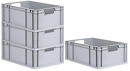 PROREGAL SuperSparSet 4x Eurobox NextGen Economy | Griffe offen |HxBxT 22x40x60cm | 44 Liter | Eurobehälter, Transportbox, Transportbehälter, Stapelbehälter