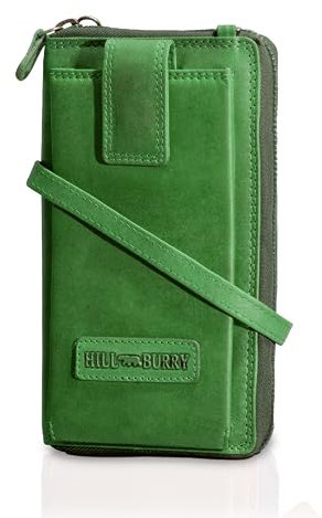 Hill Burry Echtleder Handy Portemonnaie Rinara I Geldbörse | Umhängetasche | Handy Wallet hochwertigem naturgegerbtem Leder | RFID Schutz | B 11cm x H 19,5cm x T 4,5cm