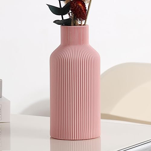 KIOXOHO Pinke Keramikvase für Dekoration, minimalistische, Moderne Heimdekoration, kleine Blumenvase für Pampasgras, Tisch, Regal, Bücherregal, Kaminsims und Eingangsbereich (20,3 cm)
