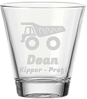 LUXENTU Kinderbecher mit Gravur, Kipplader Motiv, 215 ml | Personalisiertes Wasserglas, spaßiges Kinderglas für Kindergeburtstage, Spülmaschinenfest