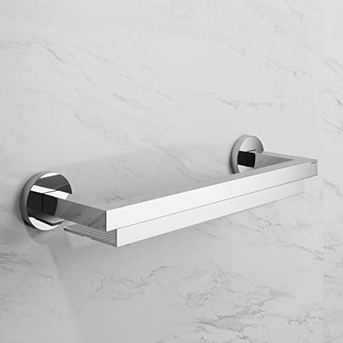 Keuco Edition 90 Duschablage 34 cm, mit Abzieher, ohne Bohren, verchromt | Made in Germany, inkl. Klebeset und Schraubset, Duschregal zum Kleben oder Schrauben