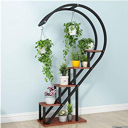 SZITW 5-stufiger Pflanzenständer, Blumenregale, Leiter, Eisen, Metall, Blumenregale, Regal für Pflanzenständer, Garten, für den Innenbereich, Wohnzimmer, Balkon, Dekoration, Topfständer, Schwarz +