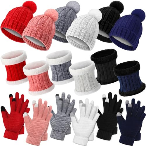 Suhine 18 Pcs Winter Beanie Mütze Schal Handschuhe Set für Männer Frauen Fleece Knit Beanie Mütze Nackenwärmer Touchscreen Handschuhe Set, Bunt, approx. 9.5 inches/ 24 cm wide