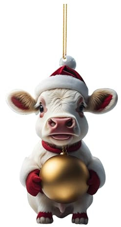Weihnachtsdeko 2D Weihnachtskuh Anhänger Acryl Kuh Weihnachtsschmuck Lustig Weihnachtskugel Kuh Ornament Fenster Tür Auto Hängende Deko Party Weihnachten Geschenk Christbaumschmuck (K9, OneSize)