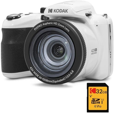 KODAK Pack Numérique Bridge Pixpro Astro Zoom AZ425 + Carte SDHC 32GB - Appareil Photo 20 MP, Zoom 42X, Grand Angle, Écran LCD 3, Vidéo Full HD 1080p, Batterie Li-ion - Blanc