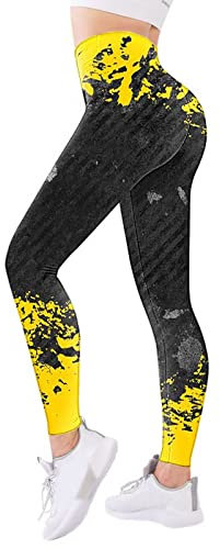 Yogahose Frauen Drucken Hosen Mit Hoher Taille Für Damen Strumpfhosen outdoor damenhose Kompressions Lang Eng Fitness Leggings Stoffhose Schwarz Skinny Sporthose elegant outdoorhose (Black, XXL)