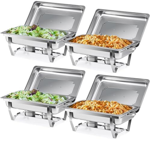 Wilprep 9L Chafing Dish Buffet Scaldavivande in Acciaio Inox Pieghevole per Mantenere Piatti Caldi a Buffet, Feste e Servizi di Ristorazione (4 Pezzi)