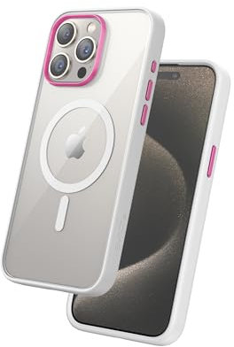 FLOLAB Surtect Tri-Fusion Magnetische Schutzhülle für iPhone 15 Pro, schlankes Design, Magsafe-kompatibel, militärischer Rahmen, transparent, Hot Pink