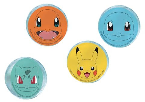 amscan 9917127 Offiziell lizenzierte Pokémon-Hüpfbälle für Kindergeburtstage, 4 Stück, Mehrfarbig