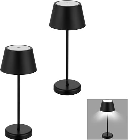 REV 2x LED Akku Tischlampe – Tischleuchten für Wohn- & Schlafzimmer, Garten - 38cm, IP44, Touch, Dimmbar – Nachttischlampe kabellos, schwarz
