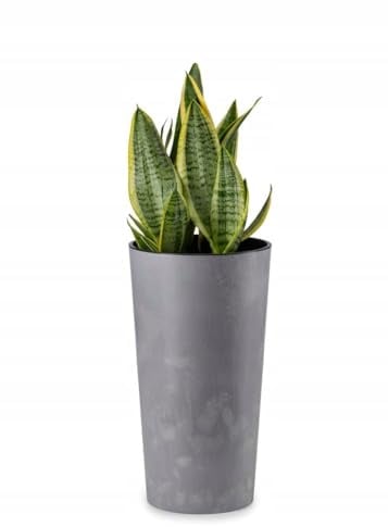 HowHomely Glatt Blumentopf Gross Hoch 47 cm mit Pflanzkübel Einsatz 26 cm Durchmesser - Grau Pflanzkübel Groß aus Kunststoff für Deko Wohnzimmer Garten oder Terrasse