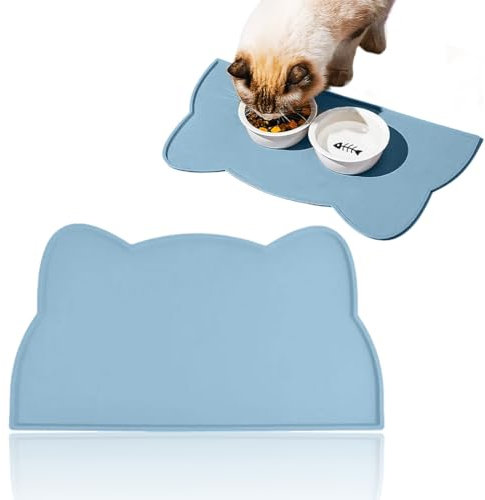 Zeayebsr 1PCS Napfunterlage für Kleine Hunde und Katze, Unterlage für Katzennapf, rutschfeste Futterunterlage aus Silikon, Wasserdicht, Hellblau,napfunterlage Hund,futternapf Katze,futternapf