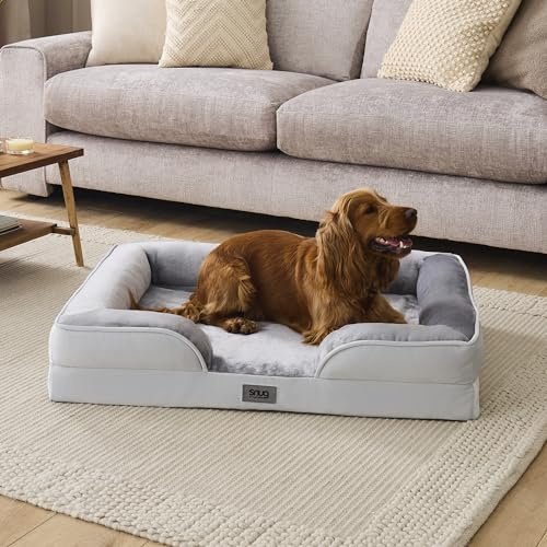 Snug Orthopaedic Dog Bed - Cosy Comfortable Pet Bed with Ergonomic Egg Crate Foam for Body & Head Support - Super Soft Velvet Removable Washable Cover with Non-Slip Base, Extra Large 81x107cm, Grey