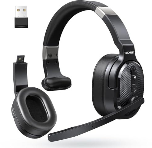 TECKNET Bluetooth-Trucker-Headset, Einzel- und Dual-Ohr-Headset mit Mikrofon für die Arbeit, Geräuschunterdrückung, 50 Stunden, 3 EQ-Musikmodi, Trucker-Bluetooth-Headset für PC, Fahrer, Büro,