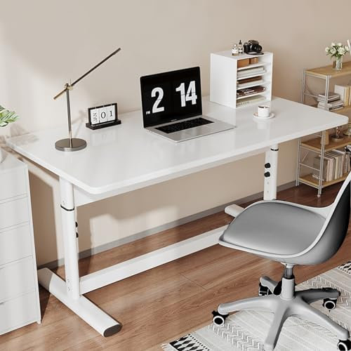 Schreibtisch,Höhenverstellbarer Stehschreibtisch, rechteckiger anhebbarer Studiertisch, Sitz-Steh-Schreibtisch mit manuellem Drehknopf und Rutschfester Fußmatte, für das Heimbüro, Höhe 25,5–