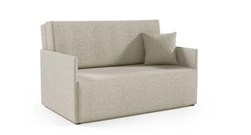 LIKMA Beige Kord 3 Sitzer Sofa mit Schlaffunktion Olita 137x90x100 cm Schlafcouch mit Kissen und Stauraum - Easy Clean Moderne Wohnzimmer Couch - Sofa mit Bettfunktion - Schlafsofa Stoff: Anafi 22