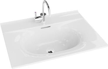 LAVITA Möbelwaschtisch Kolorado 600 Möbelwaschbecken Waschbecken mit Überlauf und Hahnloch Aus hochwertigem Porzellan Waschtisch 61x46,5x17 cm Weiß Glanz