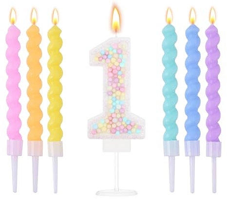 Ovaletta Macaron Geburtstagskerzen Zahlen 1 - Bunte Kerzen für Torte, Geburtstag (6 Stücke)