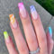 Long Coffin Press on Nails - 24PCS Colorful False Nails - Rainbow Color Blooming Design on Tip Stick on Nails - Glossy Full Cover False Nails with Glue Long Lasting DIY Manicure
