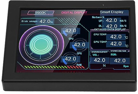 Monitor de datos de CPU de PC, carcasa metálica, Plug and Play Stepless Dimming, Monitor de temperatura de computadora de 3,5 pulgadas para escritorio (CCYLEZy1ti7guzaq-12)