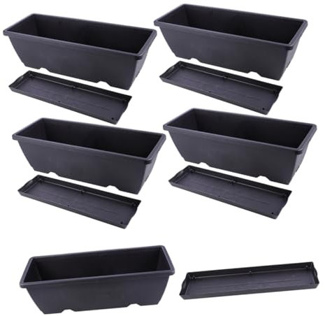 Gogogmee 5juegos Macetas Rectangulares para Plantas con Bandejas Incluidas para Exterior Interior Jardín Balcón y Decoración Hogareña