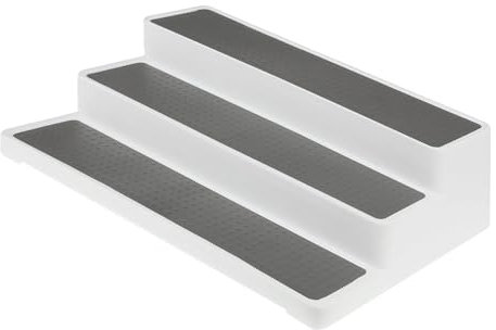 RINCS Essentials 3 Tier Shelf Organiser – White and Grey Space-Saving Storage for Spices Jars, Tins & More | Durable and Versatile Kitchen or Worktop Rack | H8.5 x W36 x D24 cm | Easy Assembly