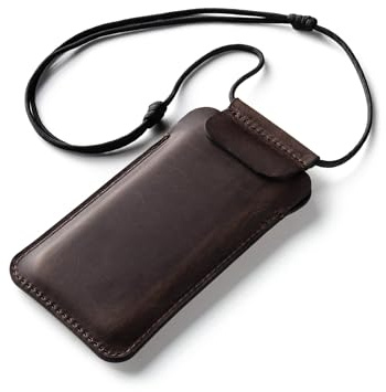 Crazy Horse Craft, Étui de protection pour téléphone portable iPhone 16/16 Pro, gris pierre grise, étui en cuir à porter autour du cou, chaussettes de téléphone portable