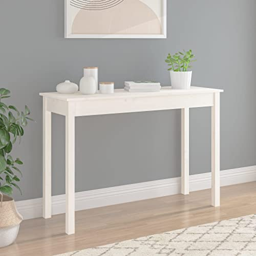 Homvdxl Schmaler Konsolentisch Einfacher Schreibtisch, Massives Kiefernholz 110x40x75cm, Schmaler Sofa/Hinter Couchtisch für Eingangsbereich, Kleine Räume, Weiß