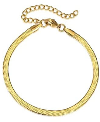 Dreamtimes Schlangen ketten armband für Frauen Männer Zierliches einfaches Armband Gold Schlangenkettenarmband Fischgrätenkettenarmband Schlangenkette Zierliches einfaches stapelbares Armband