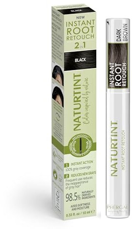 Naturtint | Instant Root Retouch | Retocador Temporal de Canas | Adios al Efecto Raíz en Segundos | Cobertura 100% | Aplicación precisa con Cepillo | 98,5% Ingredientes Naturales | Dark Brown | 10 ml