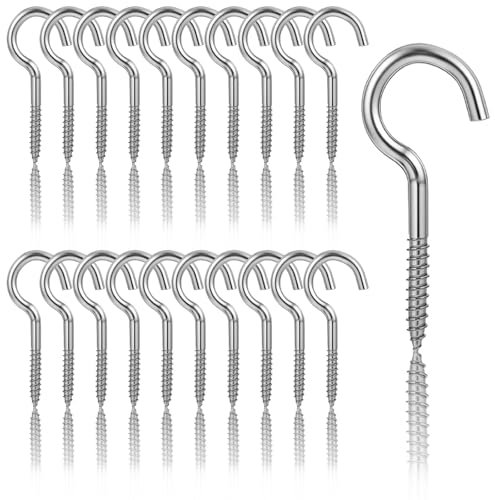 JIEYAO 20 Stück Schraubhaken Klein Edelstahl, Haken zum Schrauben 45mm Deckenhaken Hakenschrauben mit Gewinde Einschraubhaken Wandhaken Befestigungshaken für Hängende Pflanzen Teetassen Schlüssel