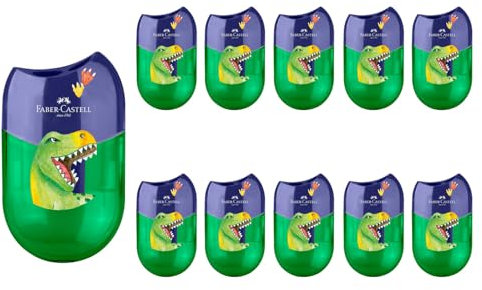 Faber-Castell 205247 - Doppelspitzer Dino, 10 Anspitzer mit Behälter für dicke und dünne Stifte
