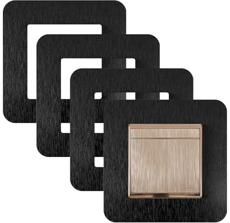 Light Switch Surround 4PCS Or 5PCS Self Adhesive Light Switch Cover Plates,Durable Resin & Aluminum Socket Surround,Finger Plates for Light Switches (4, Ebony Black)