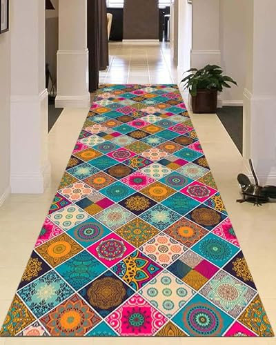 Alfombra de cocina de 130 cm x 360 cm, diseño vintage y colorido, antideslizante, lavable a máquina