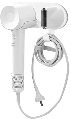SEICHYGO Hair Dryer Holder Wall Mount Compatible with Dyson & Laifen (NOT for SE LITE), Adhesive Holder for All Magnetic High Speed Blow Dryer with Plug Cord Organizer Hook, (ABS Plastic, White)