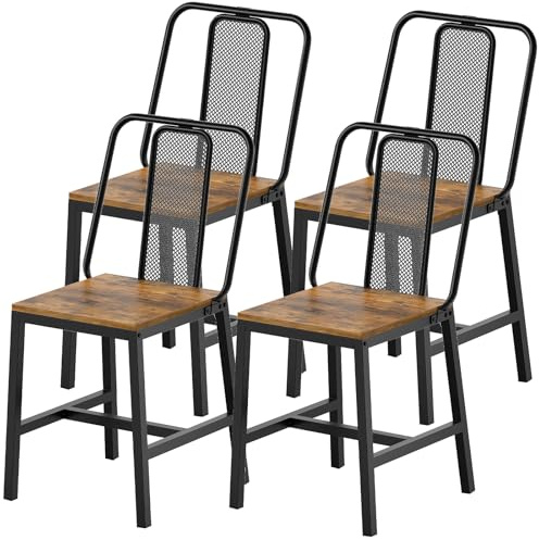 YATINEY Dining Chairs Set of 4, Wooden Kitchen Chairs, Farmhouse Dining Chairs with Back Support, for Living Room, Kitchen, Rustic Brown and Black CY01L4BRN1