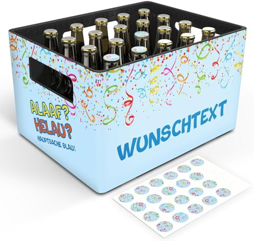 GRAVURZEILE Bierkasten-Banderole - Karneval - Personalisiert mit Name - Geschenkidee für Männer zum Vatertag & Geburtstag - Inkl. 24 Flaschendeckel-Aufkleber - Passend für 20er Bierkasten