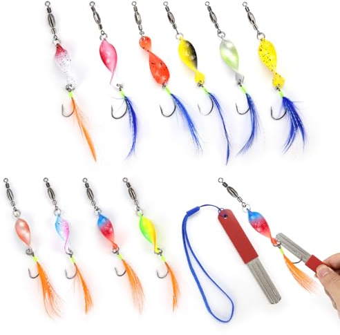 KOUHA Twist Spoons Forelle Angelzubehör Forellenköder mit Rolling Swivels 3g| Spoons Forelle Set Forellen Spoon Set Forellen Blinker Angeln Forelle 5 Stück (10 Stück,5g)