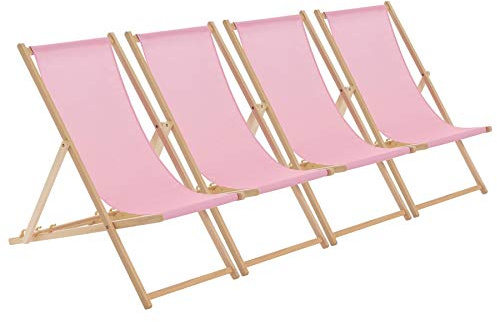 Lsoiup Lot de 4 chaises Longues Vintage en Bois – Chaises Longues Pliables, sièges d'extérieur durables pour la Plage et Le Jardin, Rose Clair