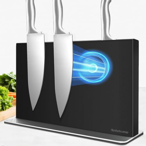 Rekehome Ceppo portacoltelli magnetico senza coltelli, nero, 40 cm, in acciaio inox 304, forte magnete su entrambi i lati, per una cucina ordinata