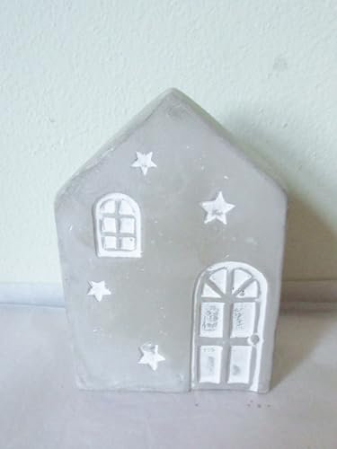 Generisch Haus Beton Betonhaus zum Stellen mit Sternen, weiß-grau, 12x8,5 cm, Deko Weihnachten