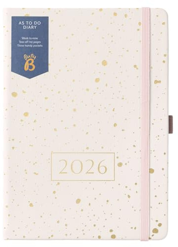 Busy B 2026 Diary - A5 Weekly Planner with To-Do Lists & Notes Pages – Work, School, Office Gold Spray Faux Leather Journal - Week-to-View Layout, 3 Pockets & Year Planner