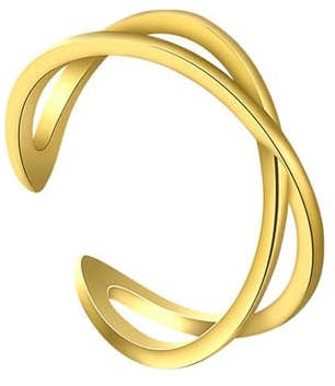 Gualiy 14 Karat Goldring, Gelbgold Trauringe Damen Kreuz Einstellbar Ring Größe 57